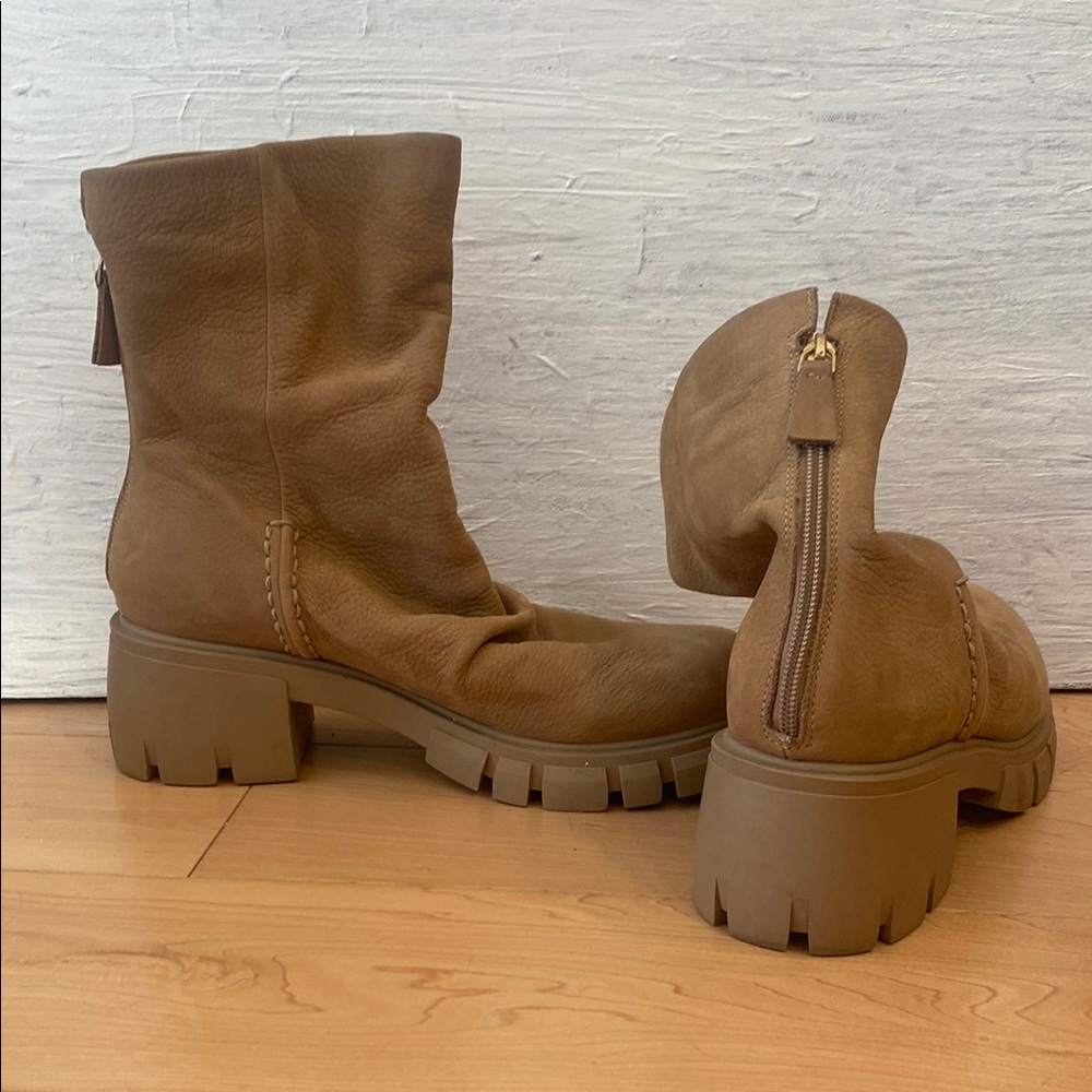 Naked Feet Tan Combat Moto Boots with Chunky Sole